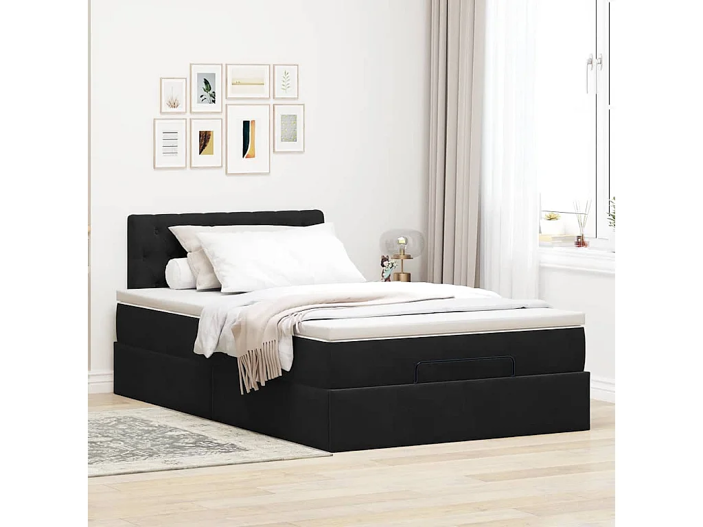 Estrutura de cama otomana com colchão preto 120x190 cm Veludo