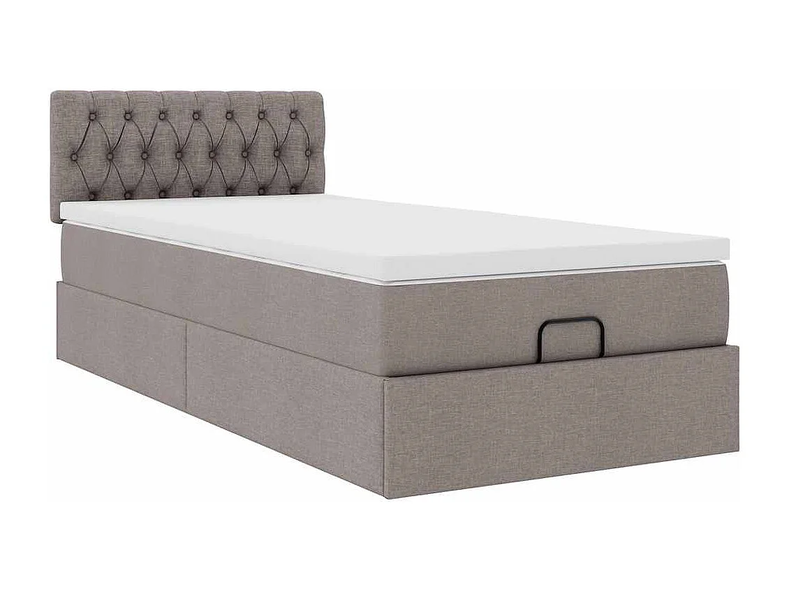 Cadre de lit ottoman avec matelas taupe 80x200 cm tissu