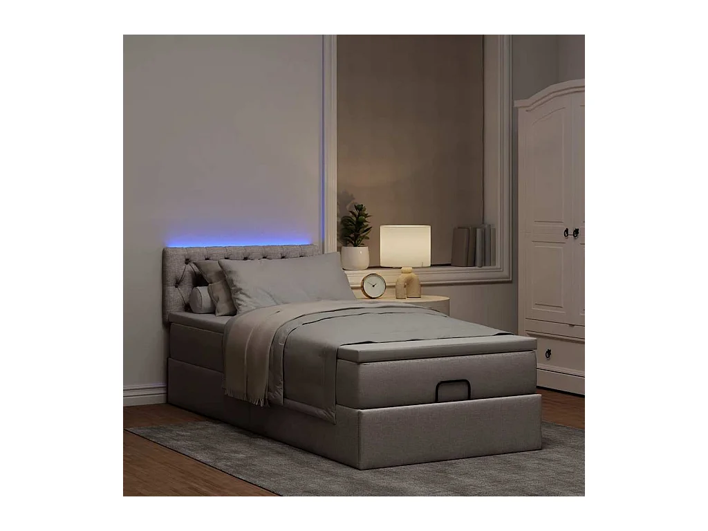 Cadre de lit ottoman avec matelas taupe 80x200 cm tissu