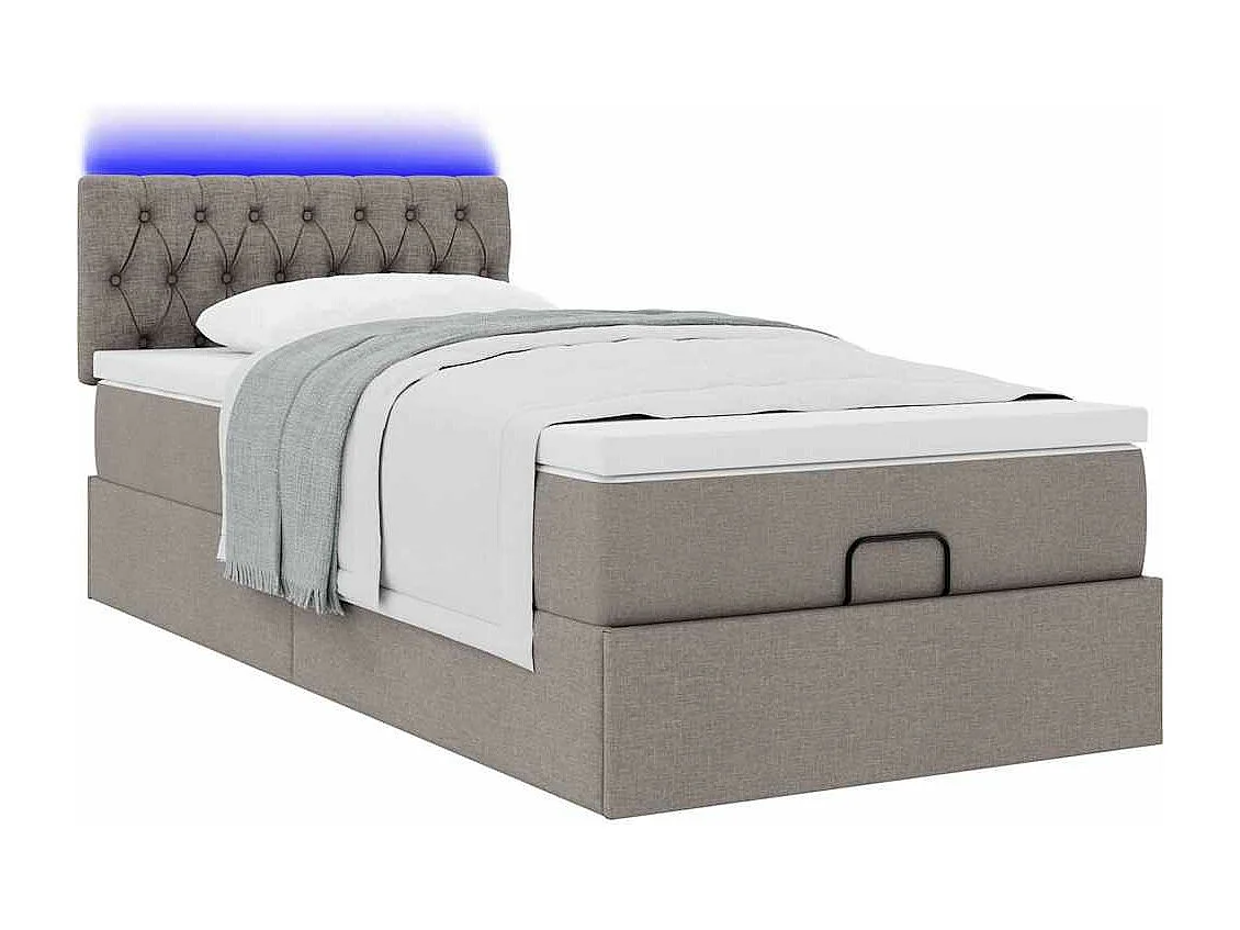 Cadre de lit ottoman avec matelas taupe 80x200 cm tissu