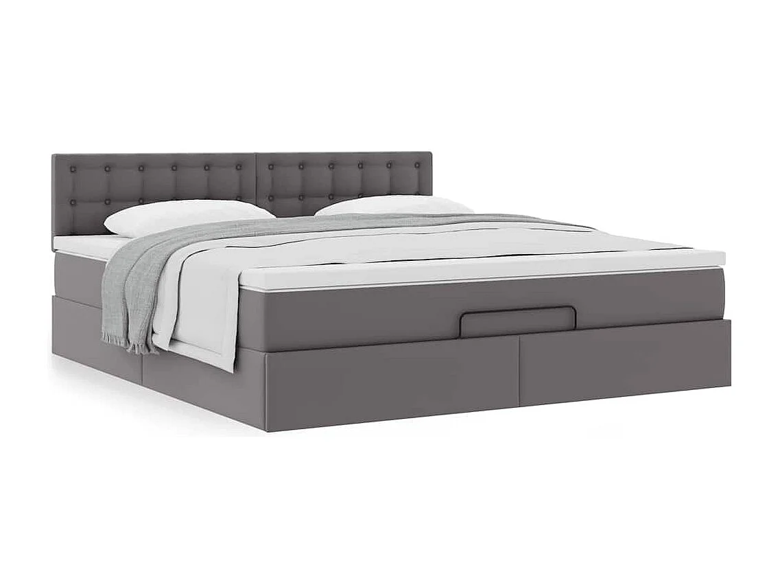 Cadre de lit ottoman avec matelas gris 160x200 cm similicuir