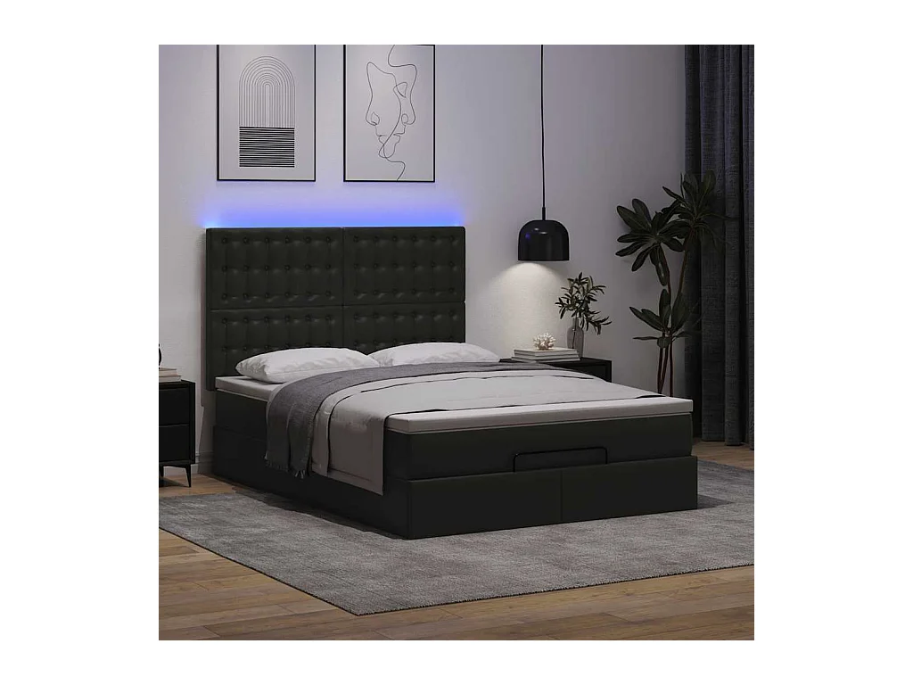 Cadre de lit ottoman avec matelas noir 140x200 cm similicuir