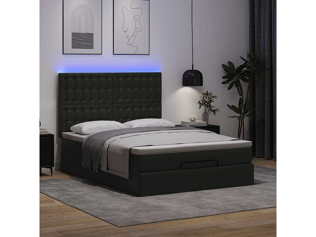 Cadre de lit ottoman avec matelas noir 140x200 cm similicuir