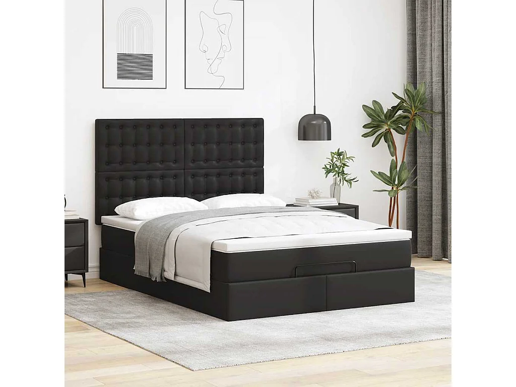 Cadre de lit ottoman avec matelas noir 140x200 cm similicuir