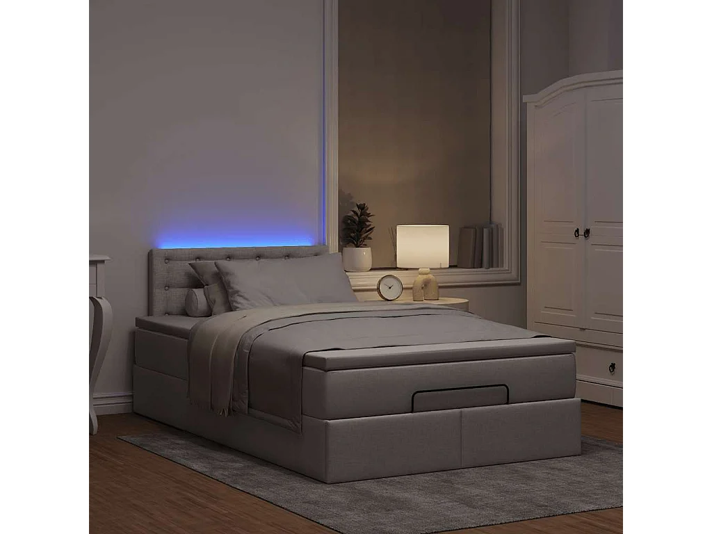 Cadre de lit ottoman avec matelas taupe 120x200 cm tissu