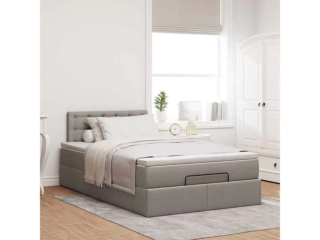 Cadre de lit ottoman avec matelas taupe 120x200 cm tissu