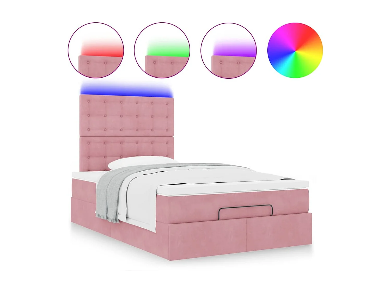 Estructura de cama otomana colchones terciopelo rosa 120x200cm