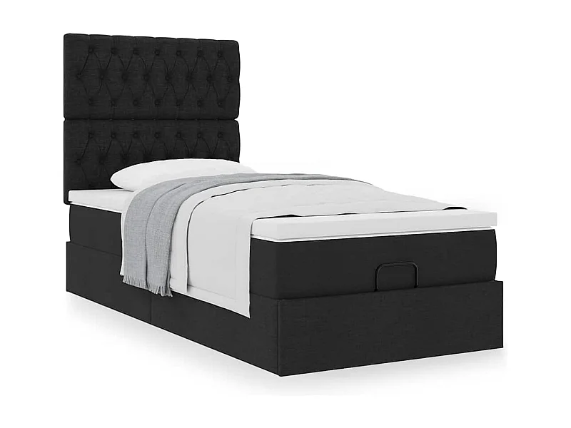 Cadre de lit ottoman avec matelas noir 90x200 cm tissu