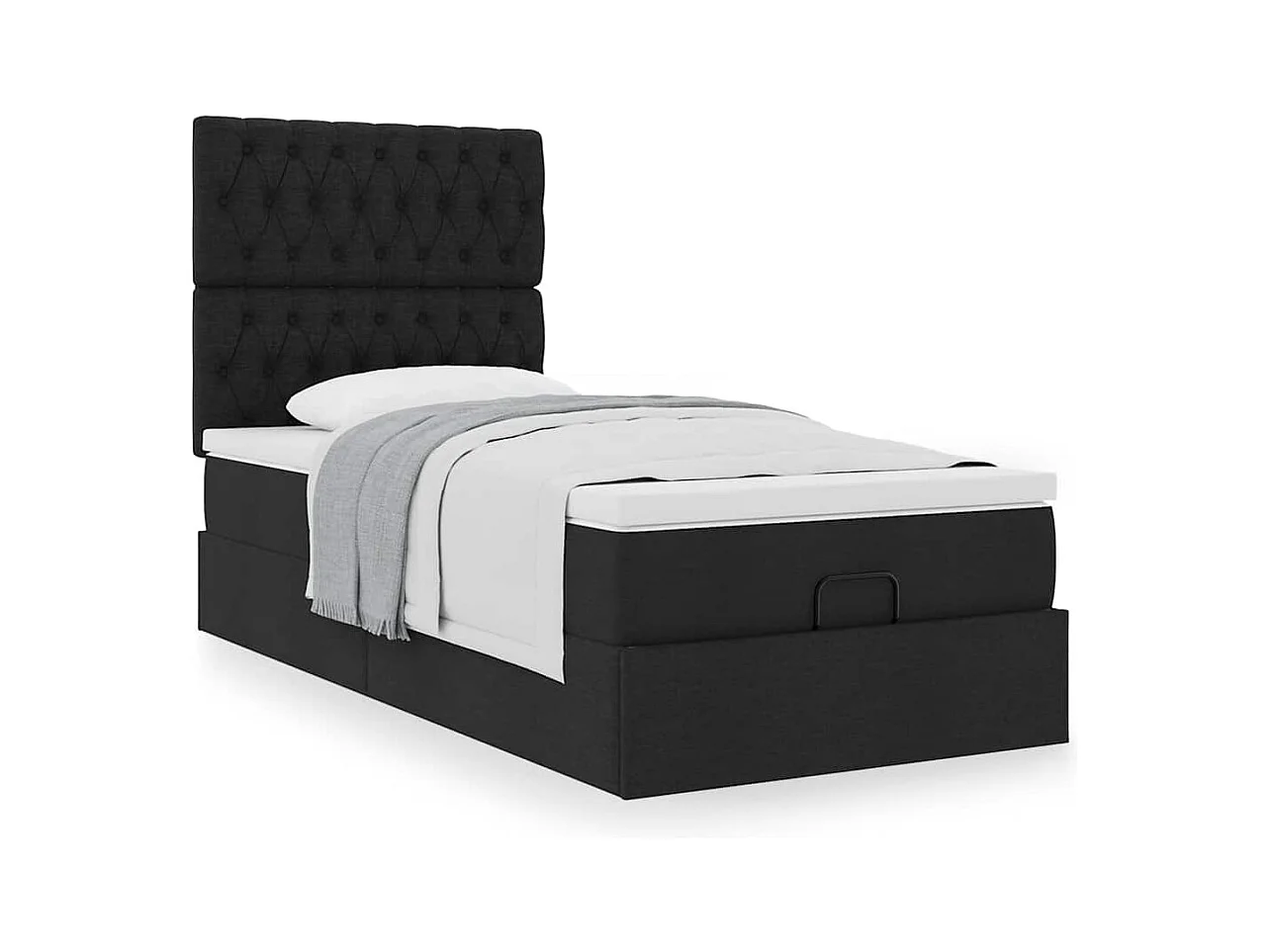Cadre de lit ottoman avec matelas noir 90x200 cm tissu