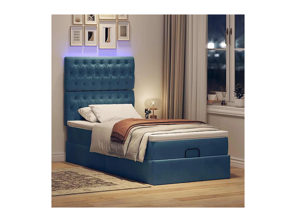 Estrutura cama otomana colchões 80x200 cm veludo azul escuro