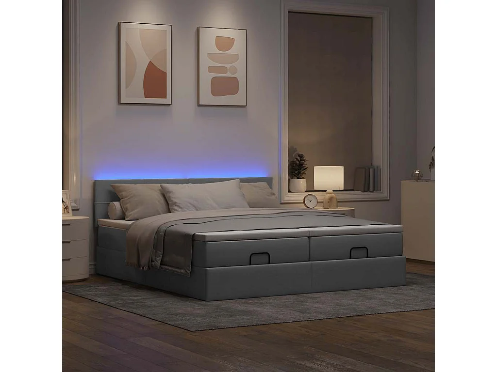 Cadre de lit ottoman et matelas gris clair 200x200cm tissu