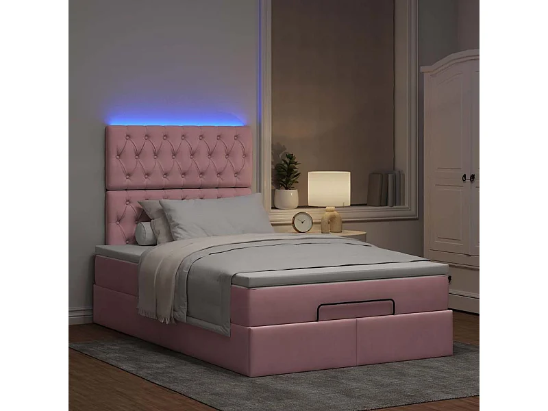 Cadre de lit ottoman avec matelas rose 120x190 cm velours