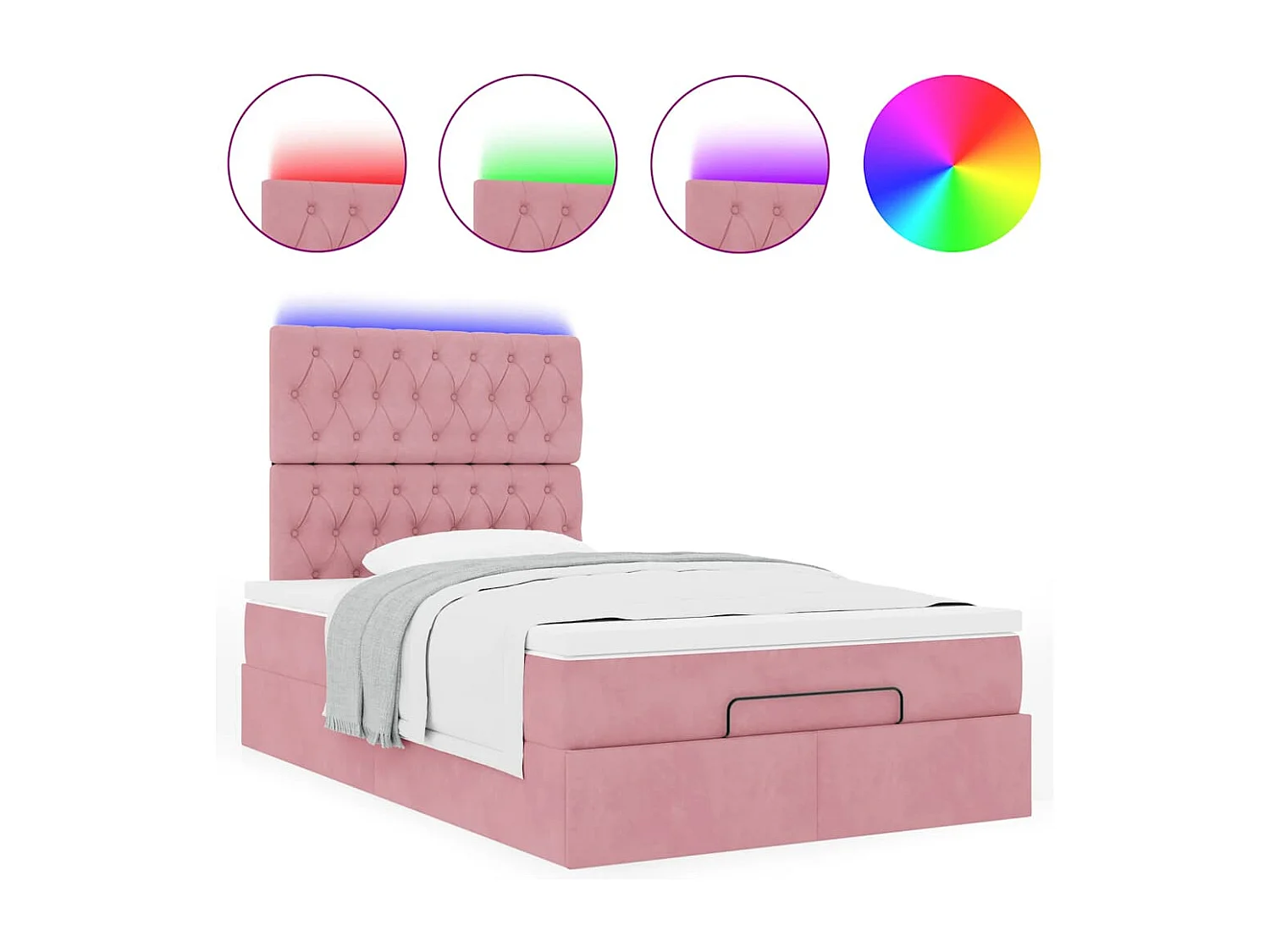 Cadre de lit ottoman avec matelas rose 120x190 cm velours