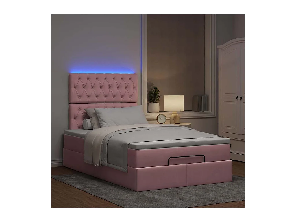 Cadre de lit ottoman avec matelas rose 120x190 cm velours