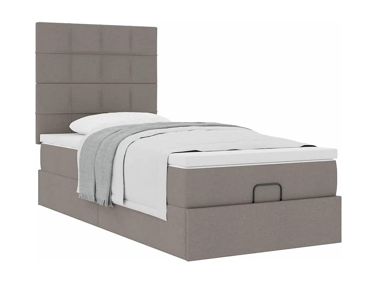 Cadre de lit ottoman avec matelas taupe 90x190 cm tissu