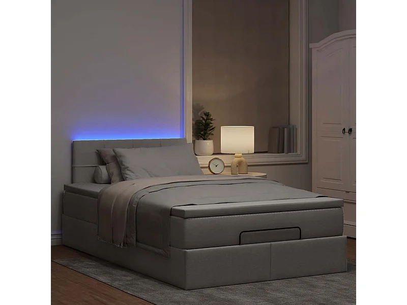 Estructura de cama otomana colchón tela topo 120x190 cm