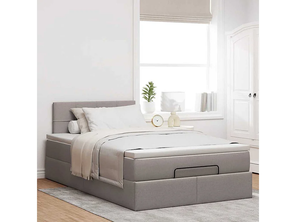 Cadre de lit ottoman avec matelas taupe 120x190 cm tissu
