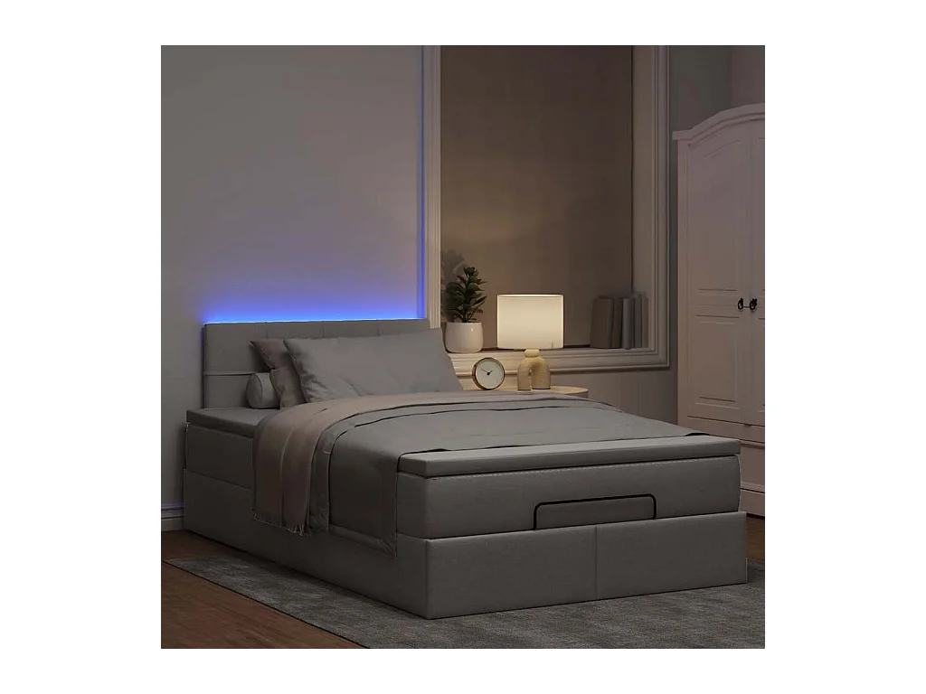 Cadre de lit ottoman avec matelas taupe 120x190 cm tissu