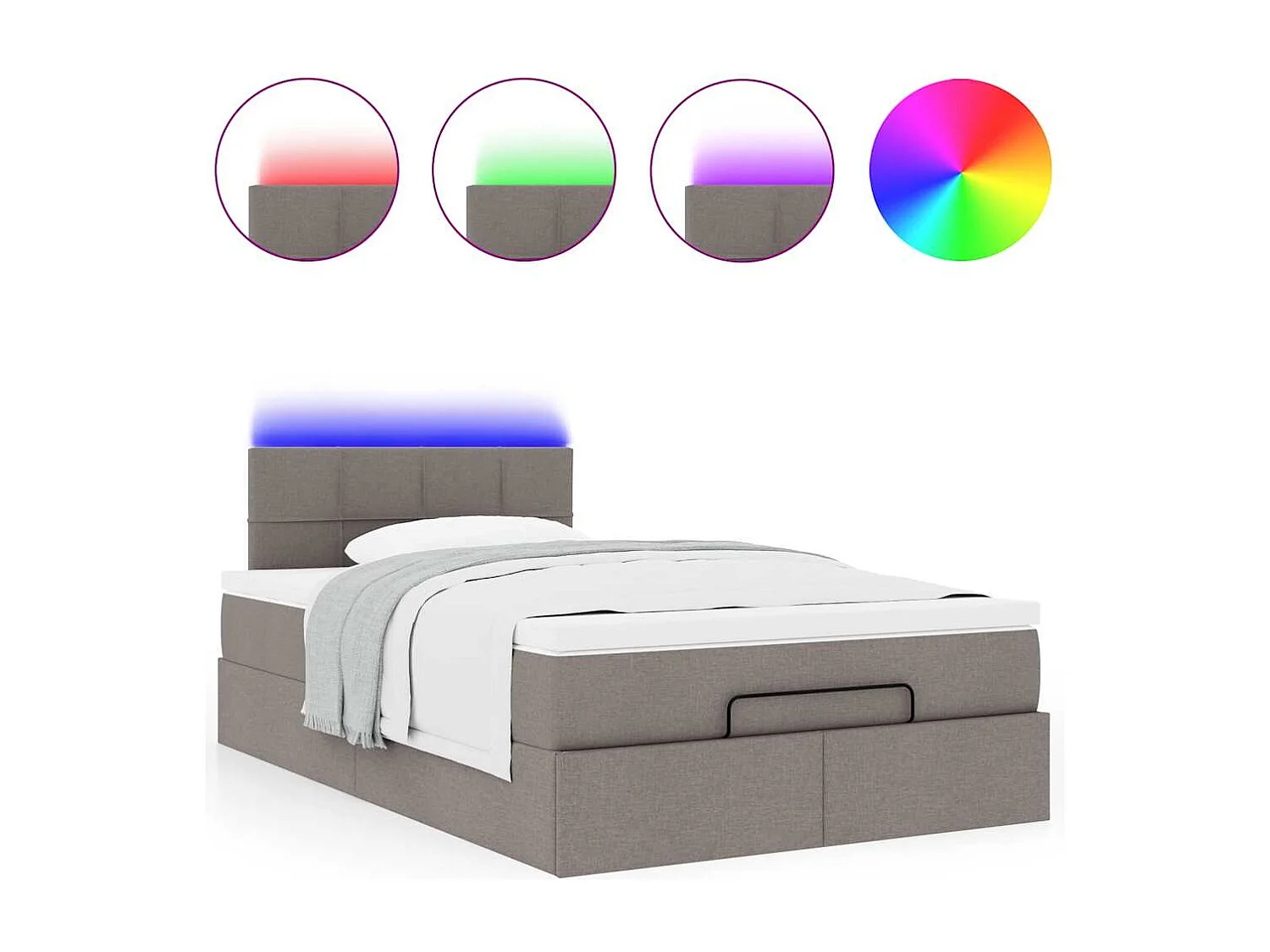 Cadre de lit ottoman avec matelas taupe 120x190 cm tissu