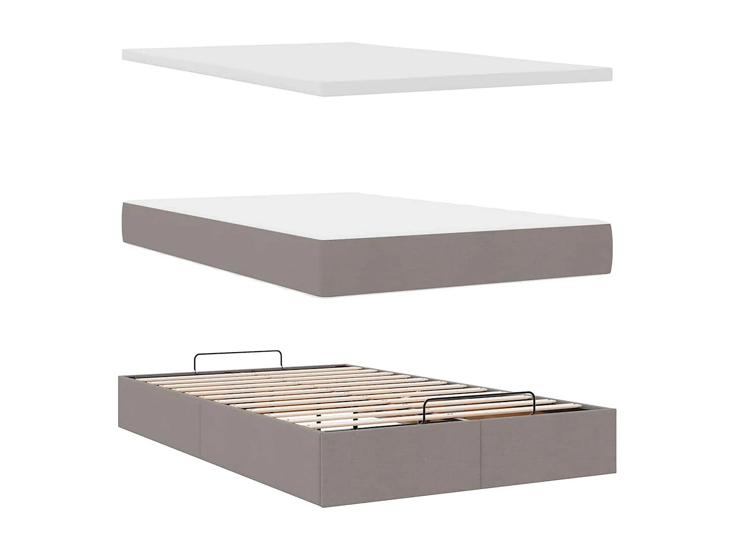 Cadre de lit ottoman avec matelas taupe 120x190 cm tissu
