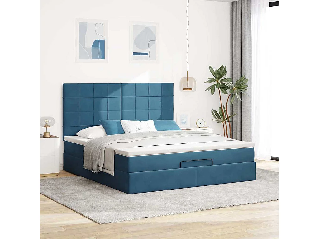 Ottoman bed met matrassen 180x200cm fluweel donkerblauw
