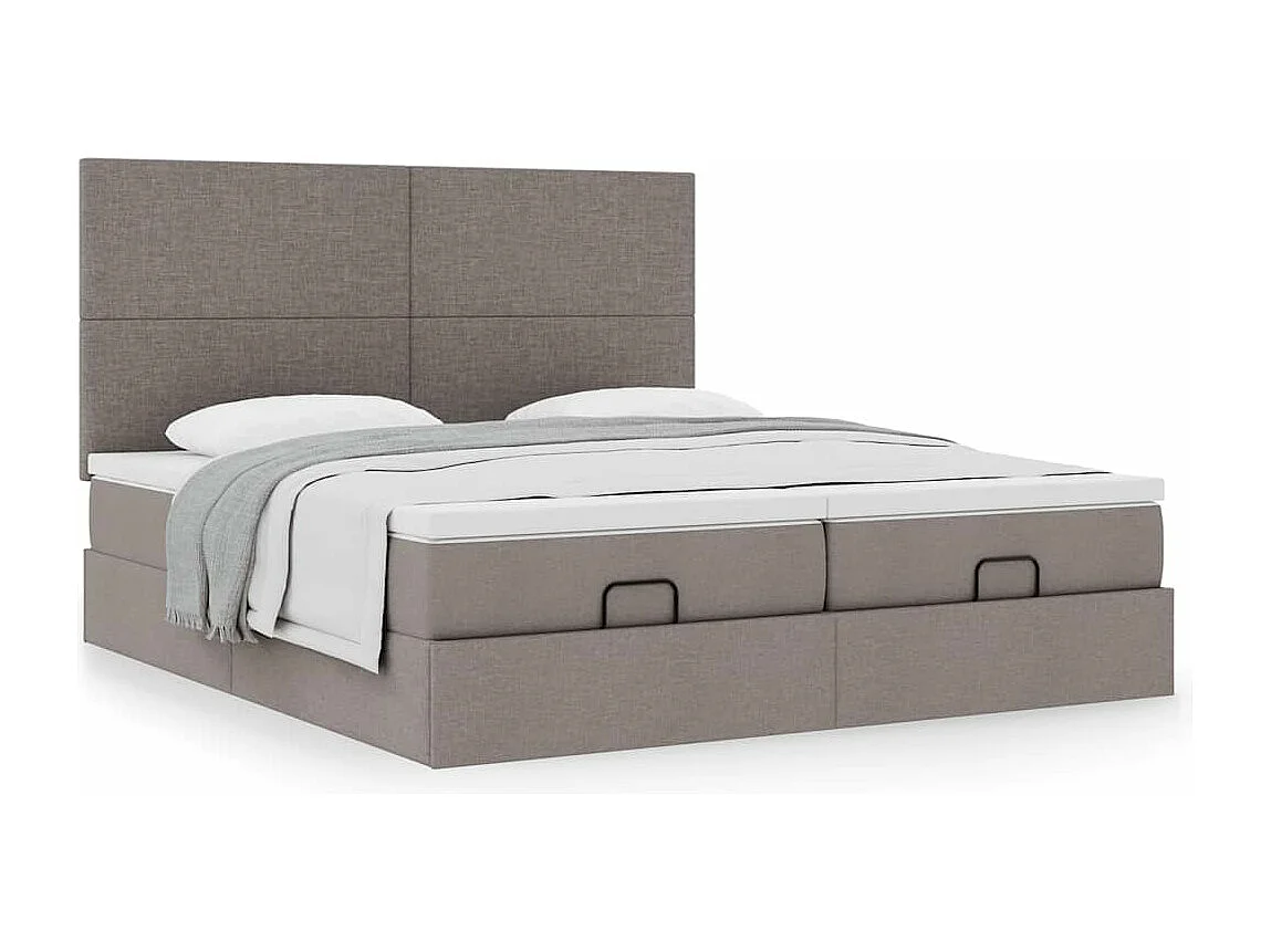 Cadre de lit ottoman avec matelas taupe 180x200 cm tissu
