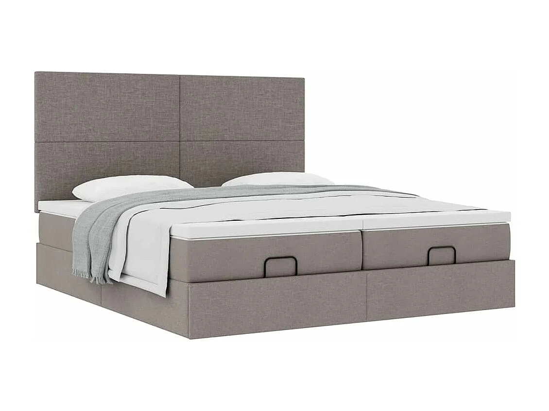 Cadre de lit ottoman avec matelas taupe 180x200 cm tissu