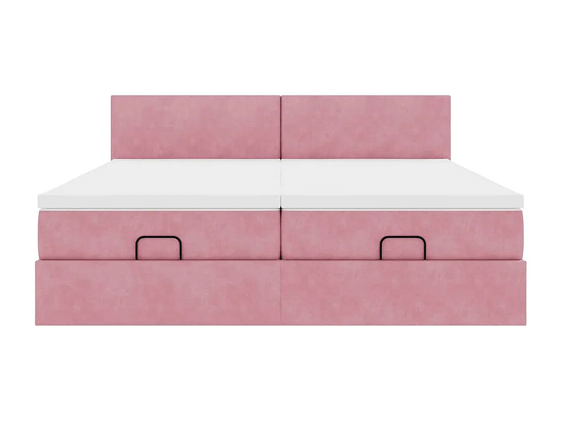 Cadre de lit ottoman avec matelas rose 200x200 cm velours