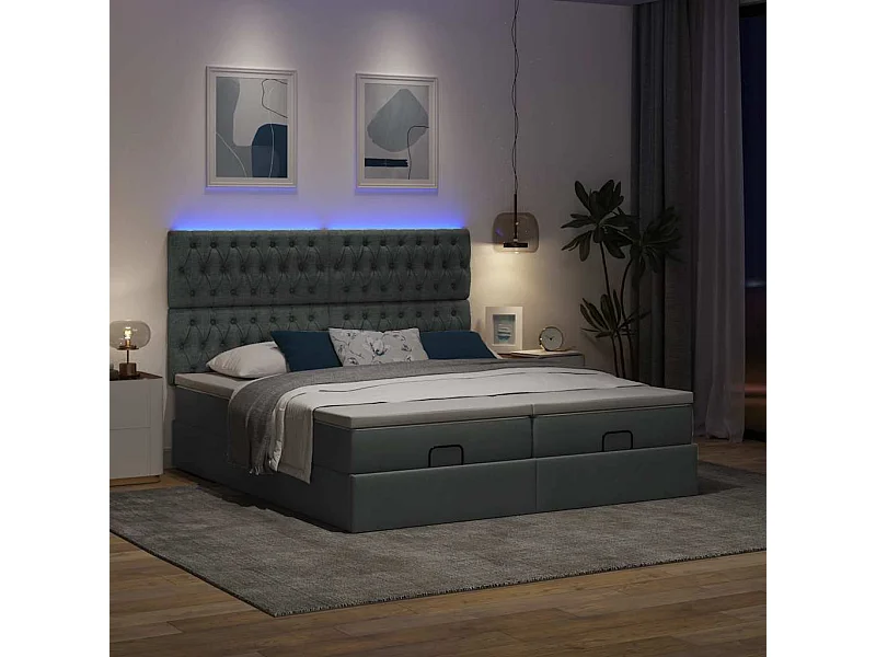 Cadre de lit ottoman avec matelas gris foncé 200x200cm tissu