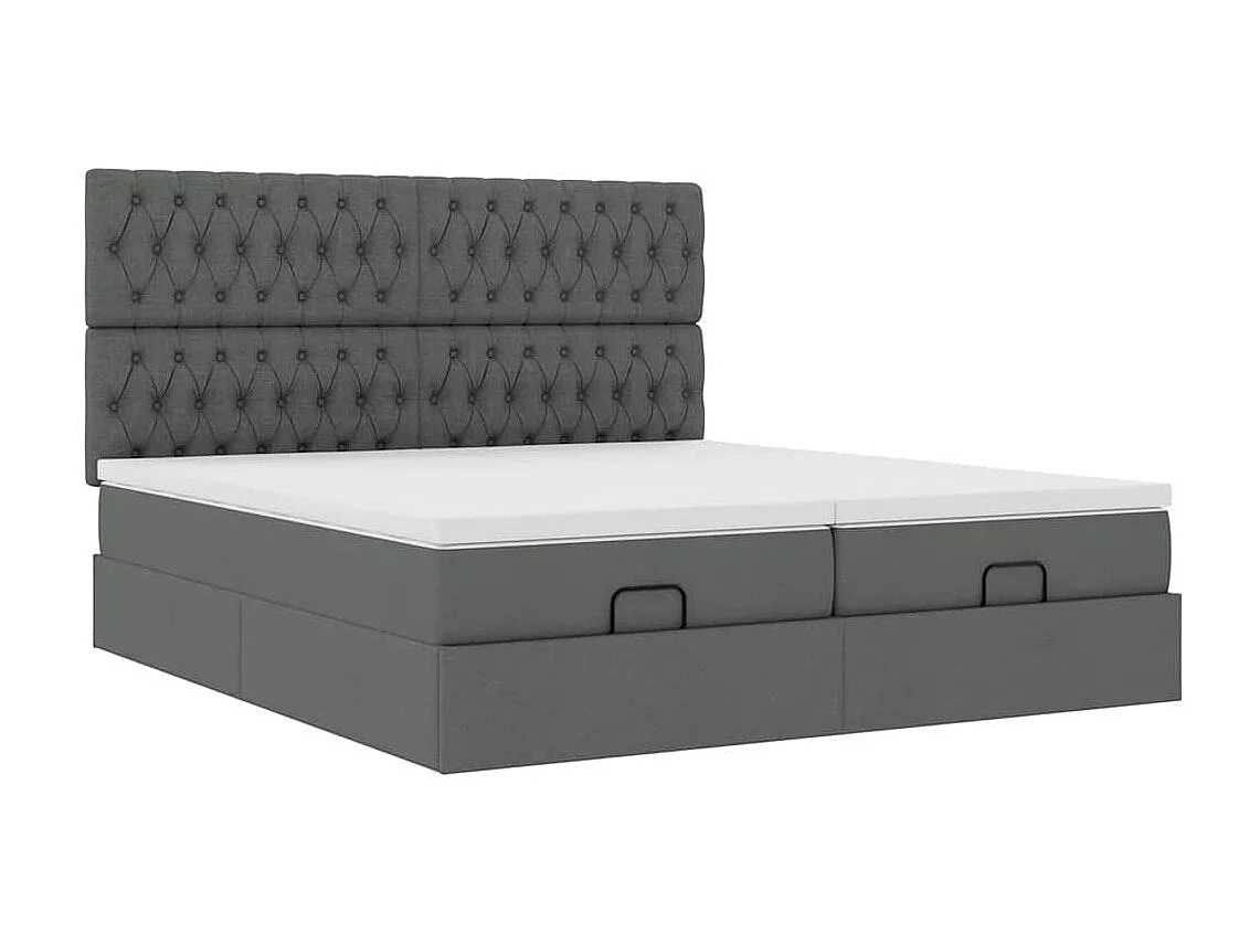 Cadre de lit ottoman avec matelas gris foncé 200x200cm tissu
