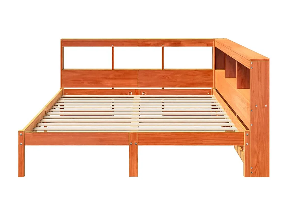 Bed met boekenkast zonder matras grenenhout wasbruin 140x200 cm