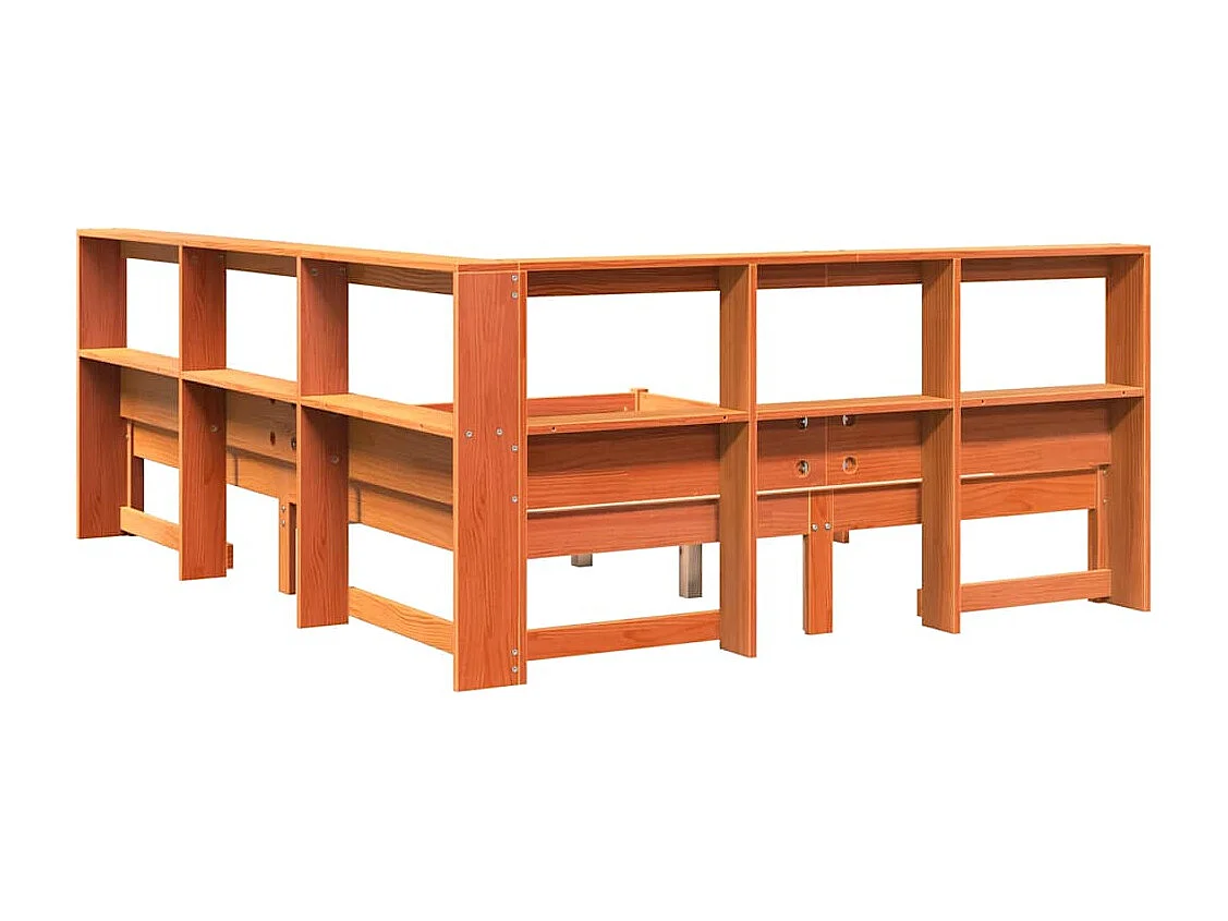 Lit bibliothèque sans matelas cire marron 140x200 cm pin massif