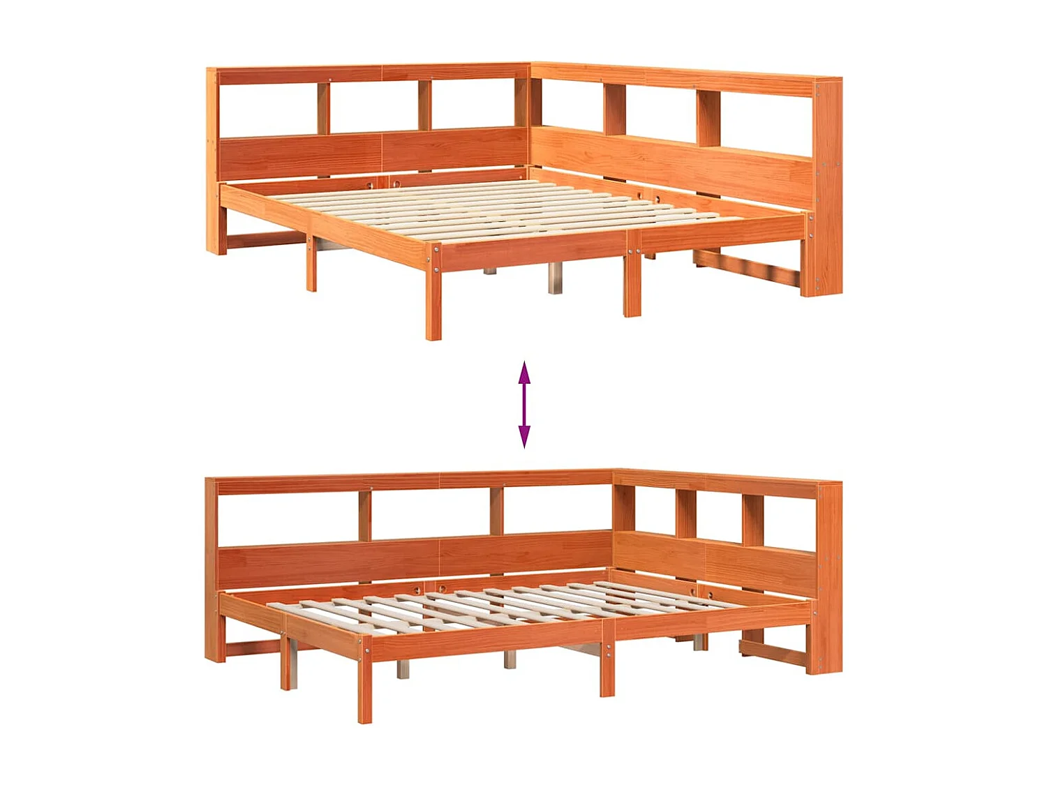 Lit bibliothèque sans matelas cire marron 140x200 cm pin massif