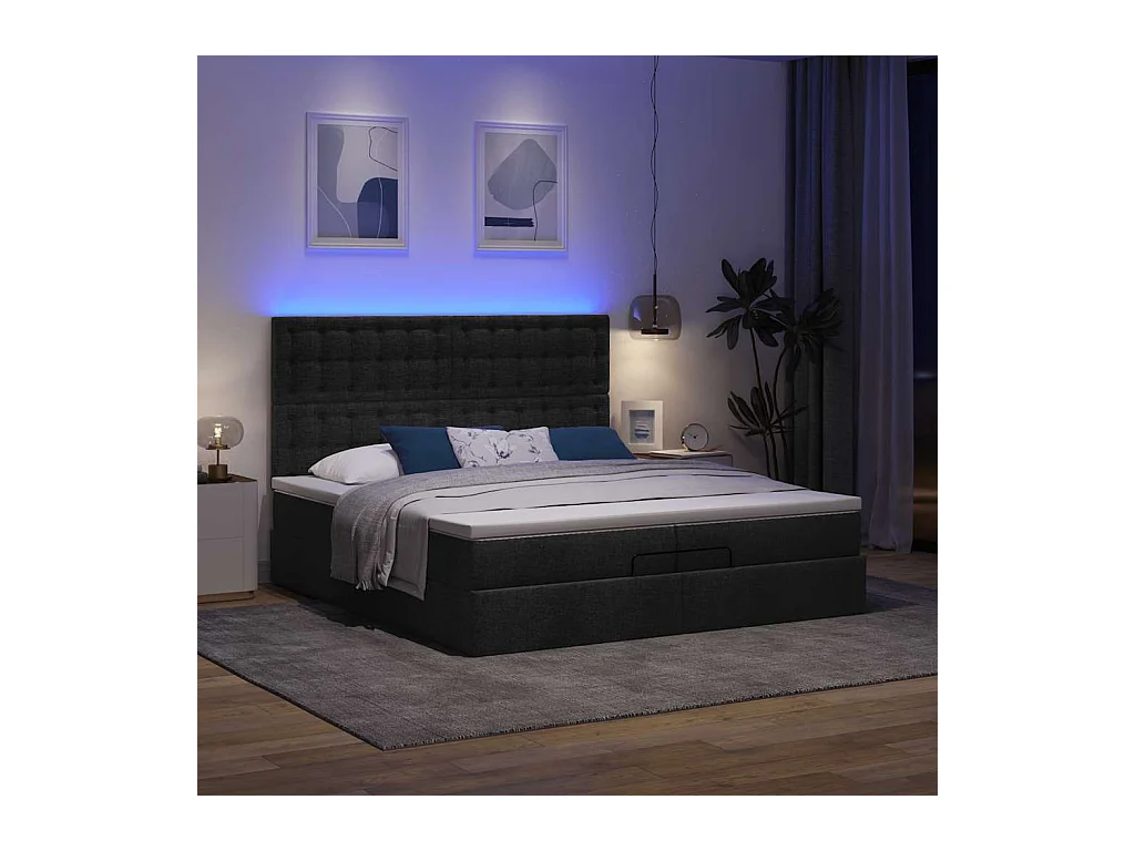 Estructura de cama otomana con colchones tela negra 200x200cm