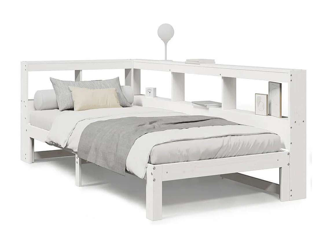 Bed met boekenkast zonder matras grenenhout wit 90x200 cm