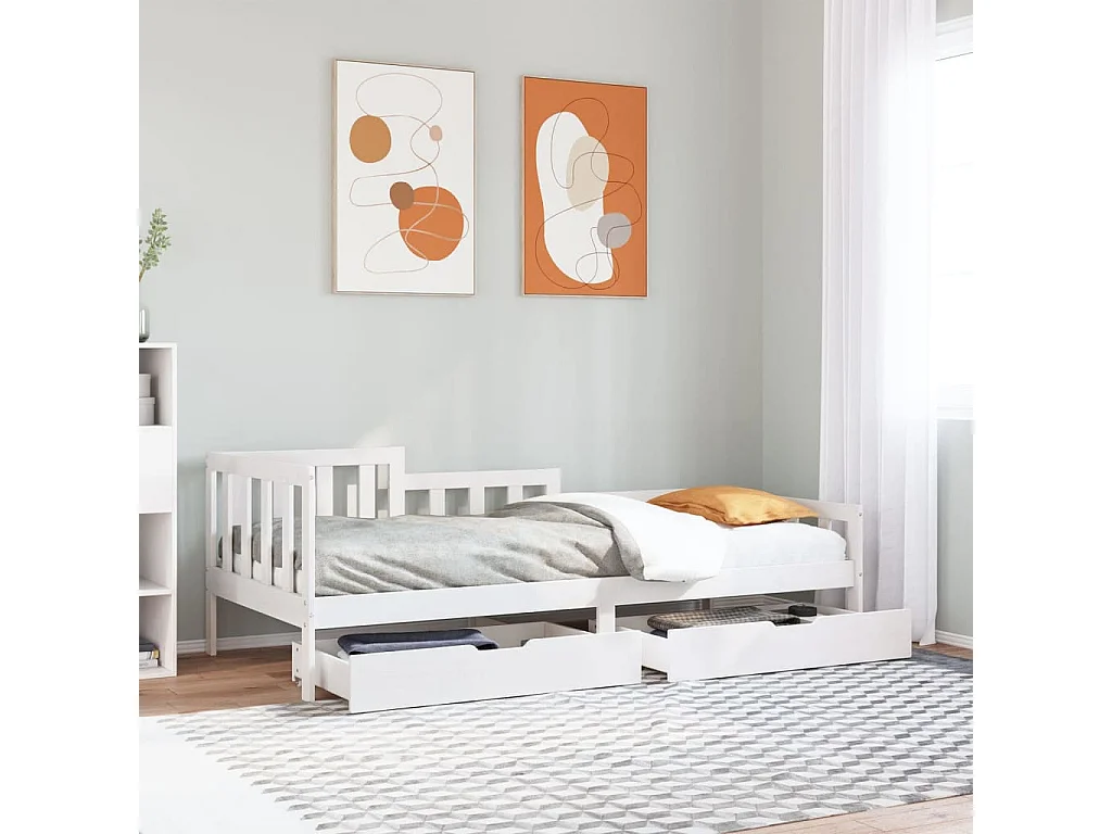 Lit de jour et tiroirs sans matelas blanc 90x190 cm bois massif