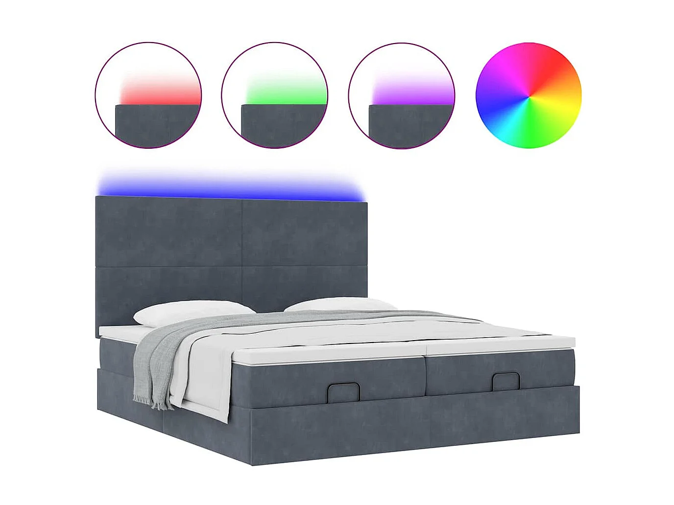 Cadre de lit ottoman avec matelas gris foncé 200x200 cm velours