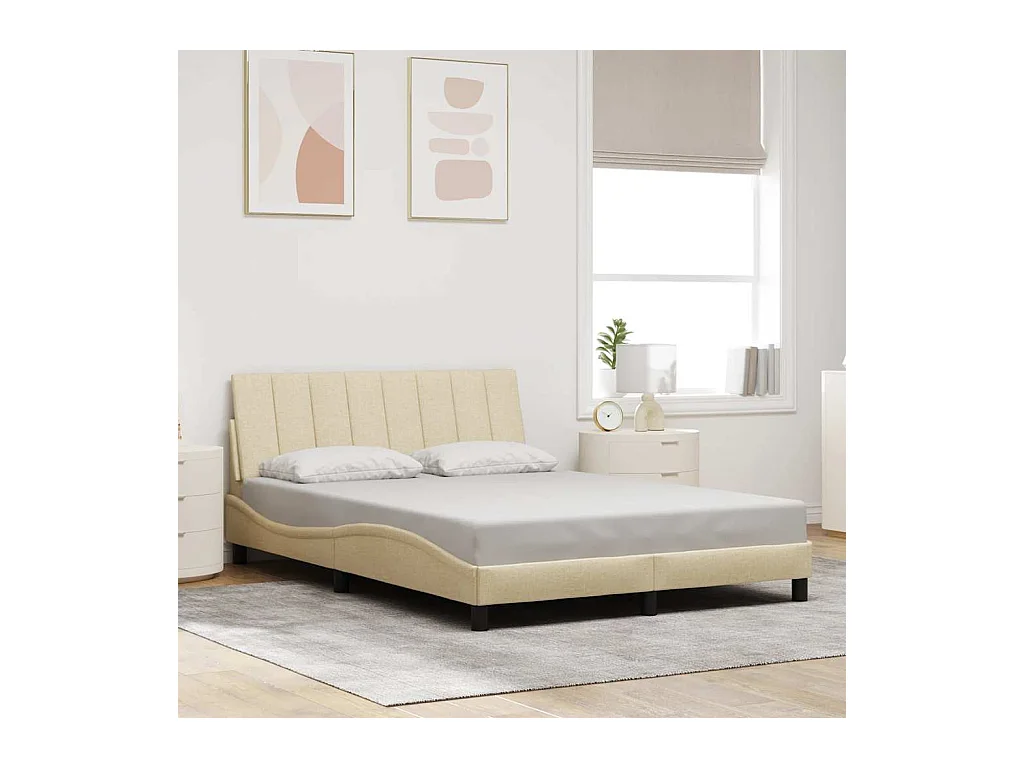 Cadre de lit sans matelas crème 120x200 cm tissu