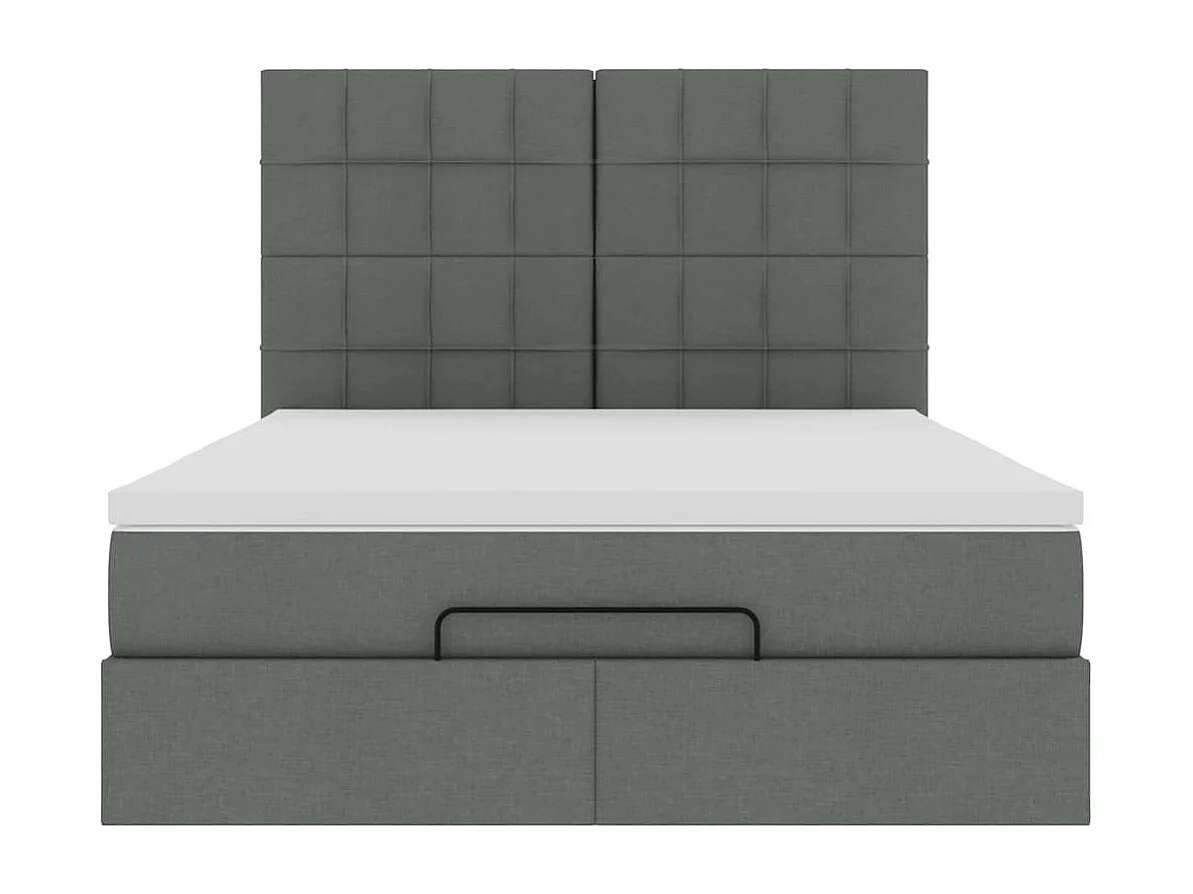 Cadre de lit ottoman avec matelas gris foncé 140x200 cm tissu