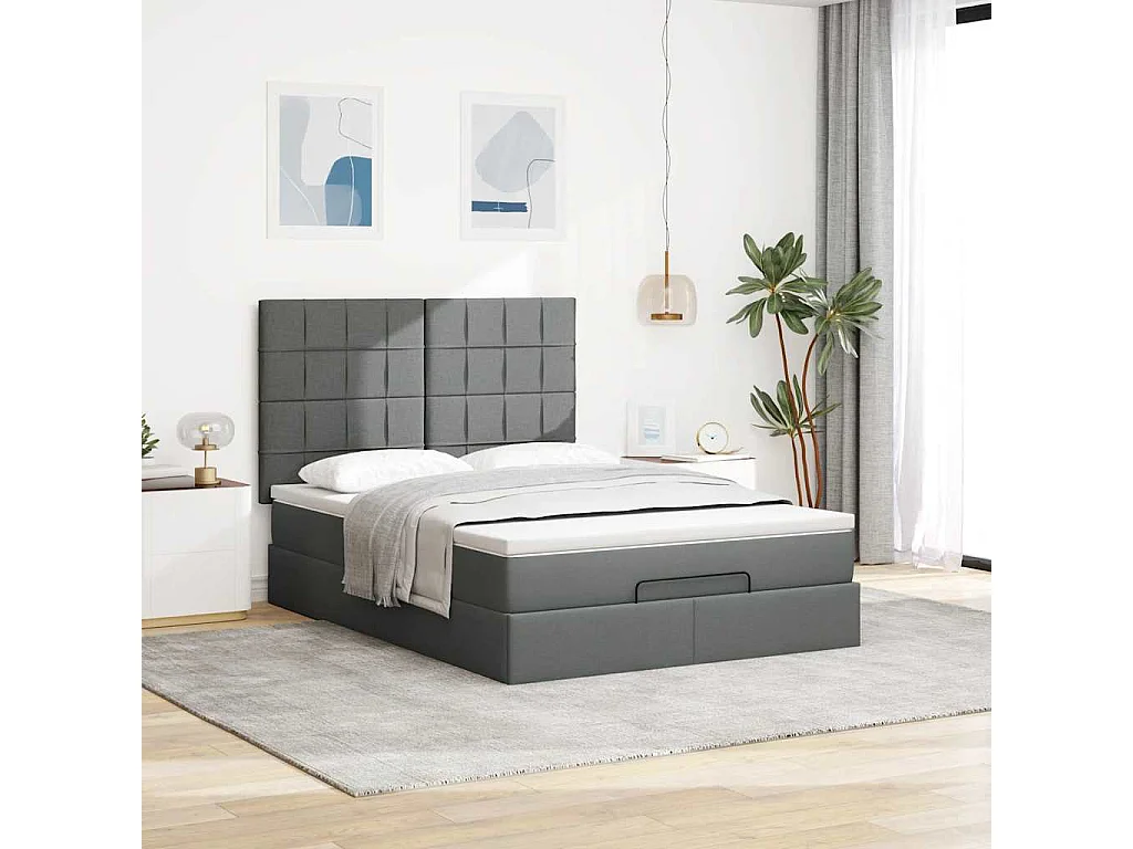 Cadre de lit ottoman avec matelas gris foncé 140x200 cm tissu