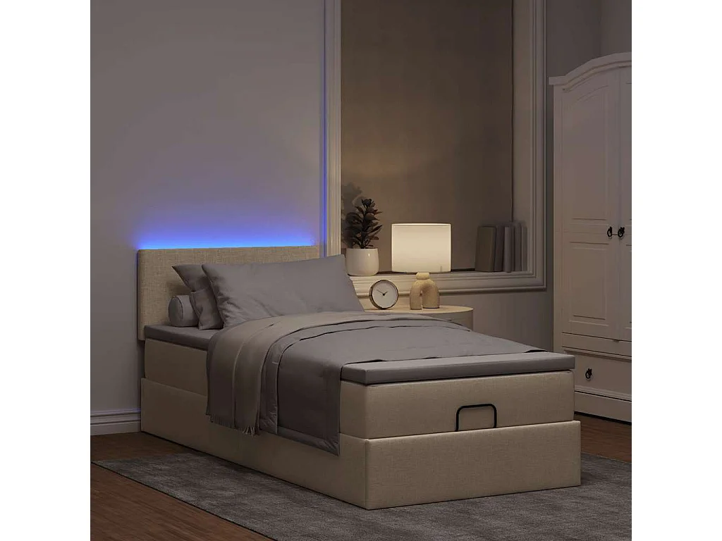 Lit ottoman avec matelas crème 90x200 cm tissu