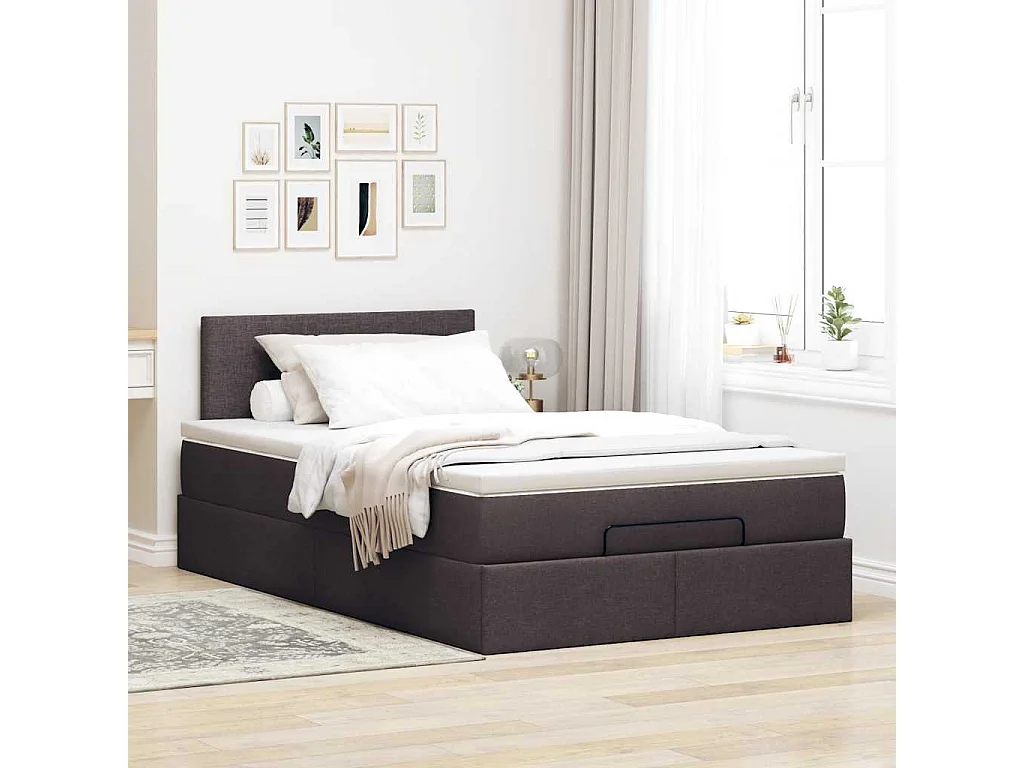 Estrutura de cama otomana com colchão 120x190cm castanho escuro