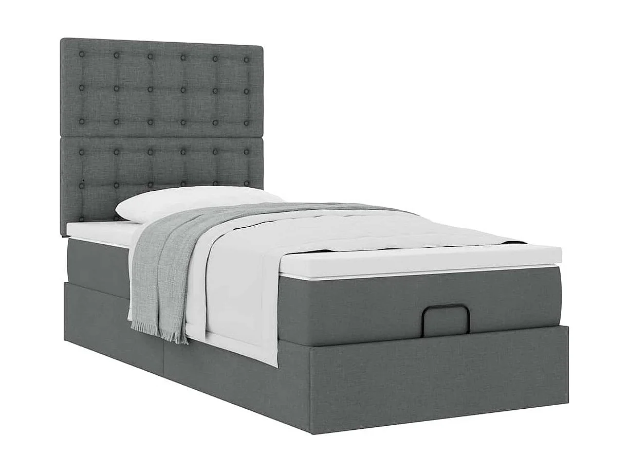 Cadre de lit ottoman avec matelas gris foncé 80x200 cm tissu