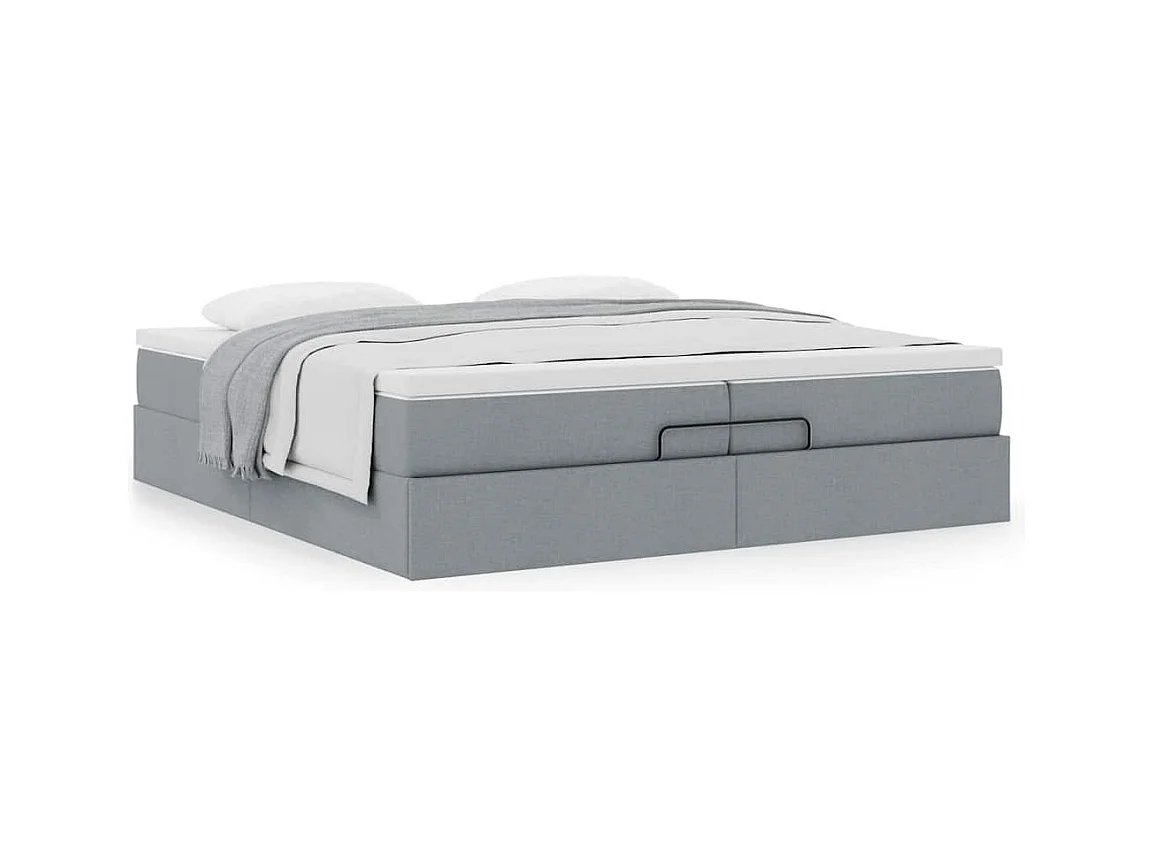 Cadre de lit ottoman et matelas gris clair 200x200cm tissu
