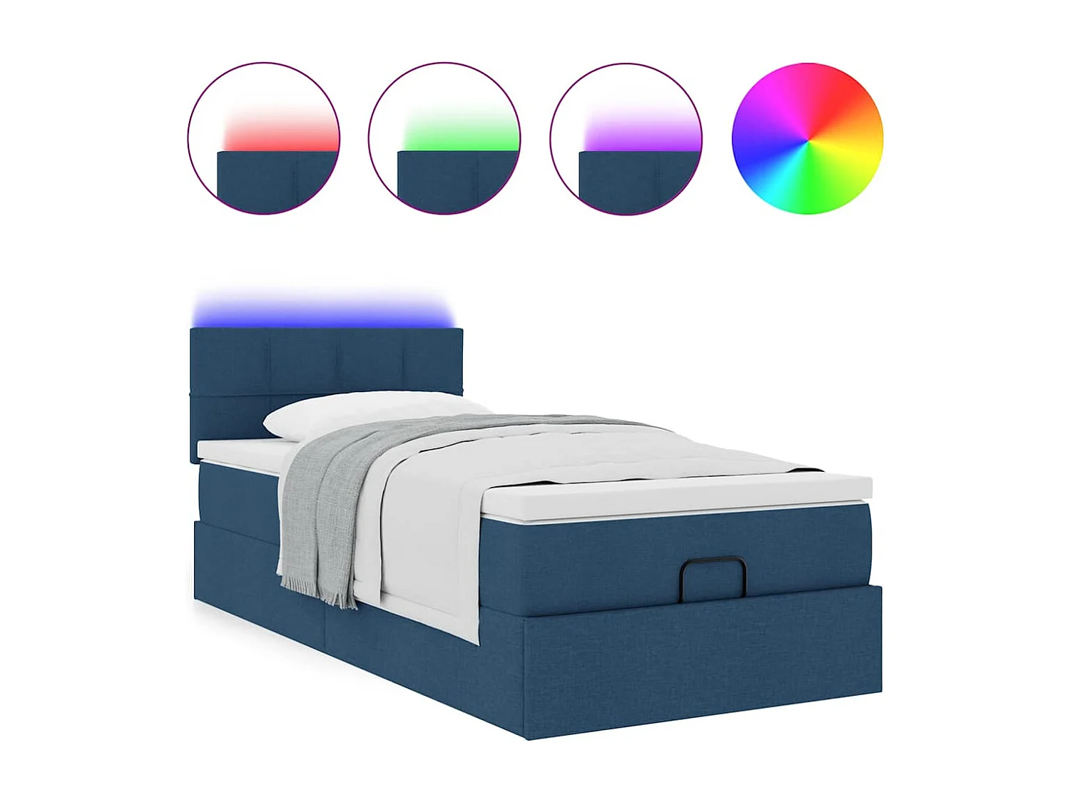 Lit ottoman avec matelas bleu 100x200 cm tissu