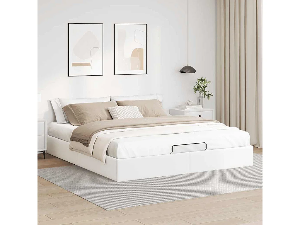 Cadre de lit ottoman sans matelas blanc 180x200 cm similicuir