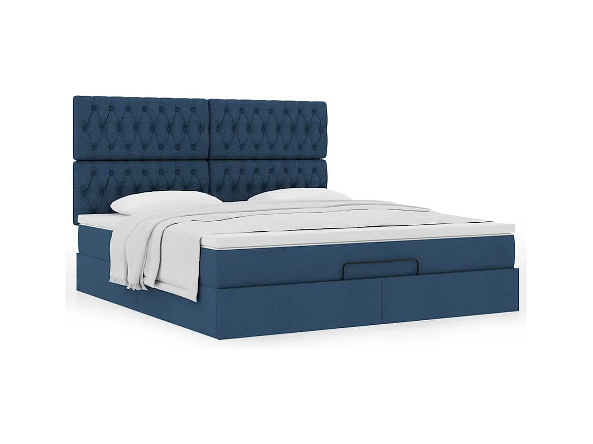 Cadre de lit ottoman avec matelas bleu 180x200 cm tissu
