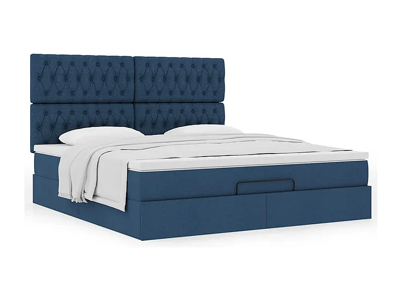 Cadre de lit ottoman avec matelas bleu 180x200 cm tissu