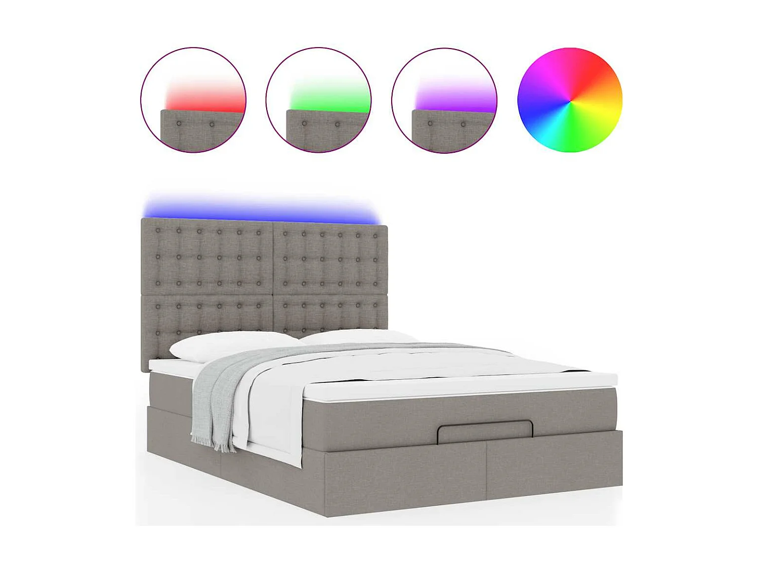 Ottoman bed met matras en LED's 140x200cm stof taupe