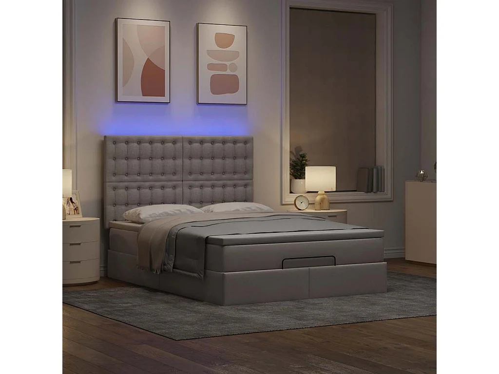 Estructura de cama otomana colchón tela gris pardo 140x200cm